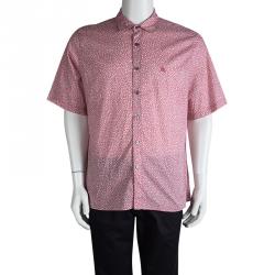 Pre Owned قميض بربري بريت بأكمام قصيرة وأزرار أمامية قطن بنقوش أزهار وردي XXL 