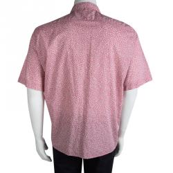 Pre Owned قميض بربري بريت بأكمام قصيرة وأزرار أمامية قطن بنقوش أزهار وردي XXL 