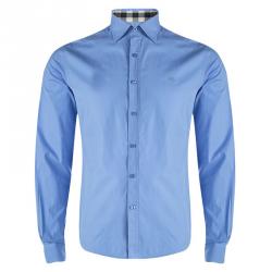 Burberry Brit Blue Cotton Novacheck Detail Button Front Shirt M