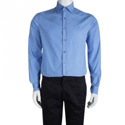 Burberry Brit Blue Cotton Novacheck Detail Button Front Shirt M