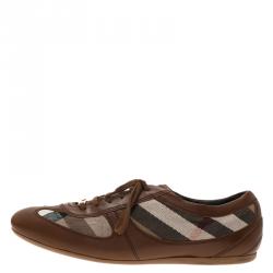 Burberry Brown Leather and Novacheck Canvas Sneakers Size 41