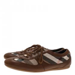 Burberry Brown Leather and Novacheck Canvas Sneakers Size 41