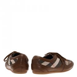 Burberry Brown Leather and Novacheck Canvas Sneakers Size 41
