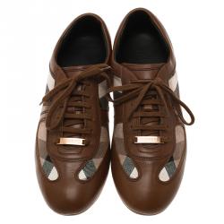 Burberry Brown Leather and Novacheck Canvas Sneakers Size 41