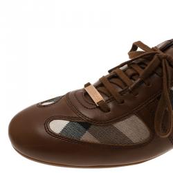 Burberry Brown Leather and Novacheck Canvas Sneakers Size 41