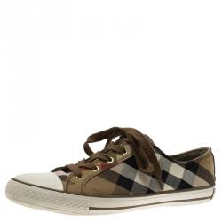 Burberry Brown Novacheck Canvas and Leather Sneakers Size 41