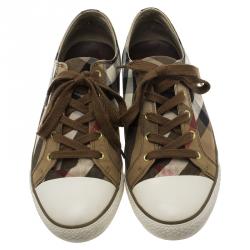 Burberry Brown Novacheck Canvas and Leather Sneakers Size 41