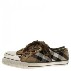Burberry Brown Novacheck Canvas and Leather Sneakers Size 41