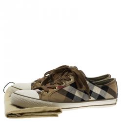 Burberry Brown Novacheck Canvas and Leather Sneakers Size 41