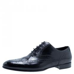 Burberry Black Patent Brogue Leather Leicester Wingtip Oxfords Size 43