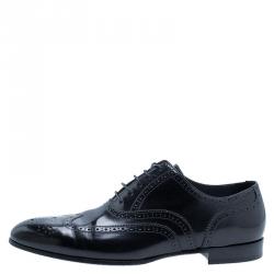 Burberry Black Patent Brogue Leather Leicester Wingtip Oxfords Size 43