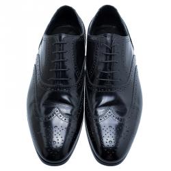 Burberry Black Patent Brogue Leather Leicester Wingtip Oxfords Size 43