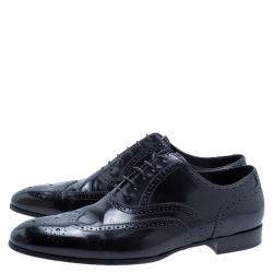 Burberry Black Patent Brogue Leather Leicester Wingtip Oxfords Size 43