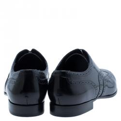 Burberry Black Patent Brogue Leather Leicester Wingtip Oxfords Size 43