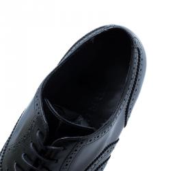 Burberry Black Patent Brogue Leather Leicester Wingtip Oxfords Size 43