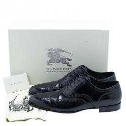Burberry Black Patent Brogue Leather Leicester Wingtip Oxfords Size 43