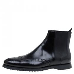Burberry Black Brogue Leather and Elastic Chelsea Boots Size 45