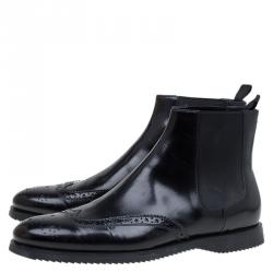Burberry Black Brogue Leather and Elastic Chelsea Boots Size 45