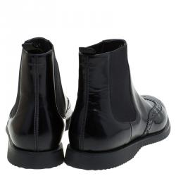 Burberry Black Brogue Leather and Elastic Chelsea Boots Size 45