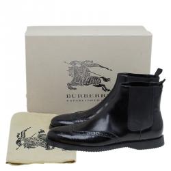 Burberry Black Brogue Leather and Elastic Chelsea Boots Size 45