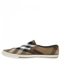 Burberry Beige Novacheck Canvas Slip On Sneakers Size 44