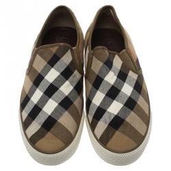 Burberry Beige Novacheck Canvas Slip On Sneakers Size 44