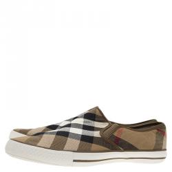 Burberry Beige Novacheck Canvas Slip On Sneakers Size 44