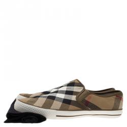 Burberry Beige Novacheck Canvas Slip On Sneakers Size 44