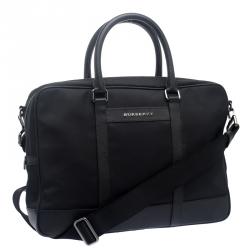 Pre Owned Burberry Black Nylon and Leather Newburg Laptop Briefcase