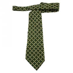 Bvlgari Green and Beige Printed Silk Tie