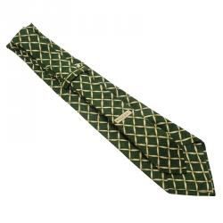 Bvlgari Green and Beige Printed Silk Tie