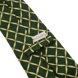 Bvlgari Green and Beige Printed Silk Tie