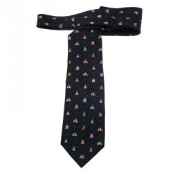 Bvlgari Dark Blue Tents Print Silk Tie