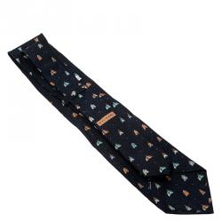 Bvlgari Dark Blue Tents Print Silk Tie