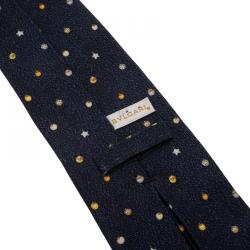 Pre Owned Bvlgari Navy  Blue Ornaments Printed Silk Tie