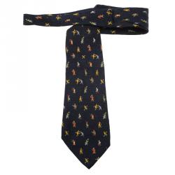 Bvlgari Navy Blue Men Printed Silk Tie