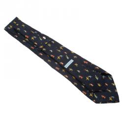 Bvlgari Navy Blue Men Printed Silk Tie