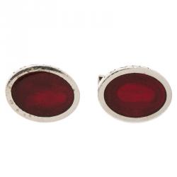 Bvlgari Red Enamel Guilloché Engraved Silver Cufflinks