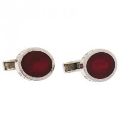 Bvlgari Red Enamel Guilloché Engraved Silver Cufflinks