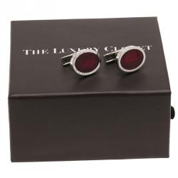Bvlgari Red Enamel Guilloché Engraved Silver Cufflinks