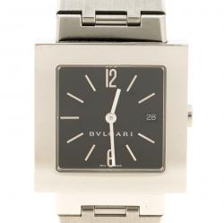 Pre Owned Bvlgari Black Stainless Steel Quadrato Men's Wristwatch 29mm