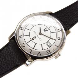 Pre Owned Bvlgari White Stainless Steel Solotempo Men's Wristwatch 29MM 
