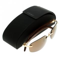 Cartier Brown 135B Wooden C Décor Sunglasses