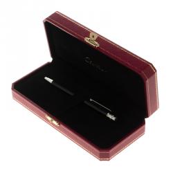 Pre Owned Cartier Black Lacquer Palladium Plated Santos De Cartier Ballpoint Pen