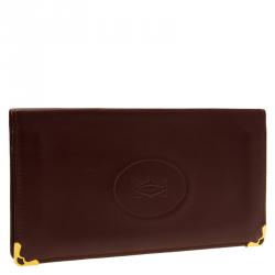 Pre Owned Cartier Burgundy Leather Must De Cartier Bi Fold Long Wallet
