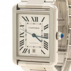 Pre Owned Cartier Silver Stainless Steel Tank Solo Men's Wristwatch 31 mm