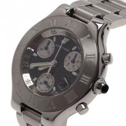 Pre Owned Cartier Black Stainless Steel Chronoscaph Men's Wristwatch 38MM