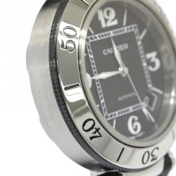 Pre Owned Cartier Black Stainless Steel Pasha Seatimer Men's Wristwatch 40MM