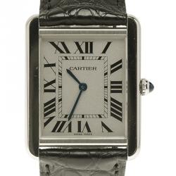 Pre Owned Cartier Silver Stainless Steel Large Tank Solo 2715 Men's Wristwatch 27MM
