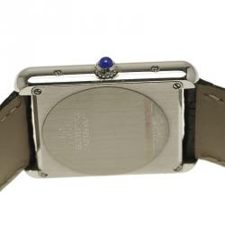 Pre Owned Cartier Silver Stainless Steel Large Tank Solo 2715 Men's Wristwatch 27MM